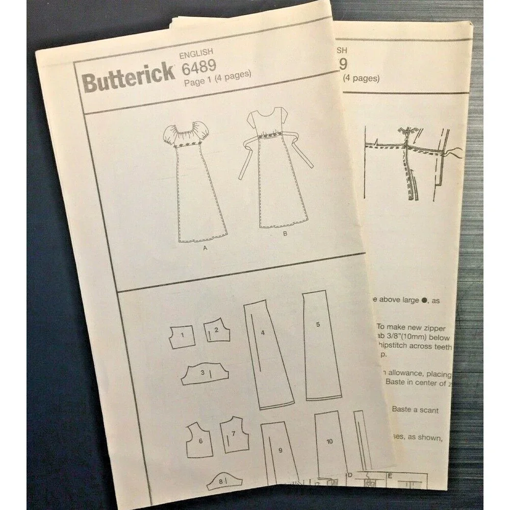 Vintage 1999 Butterick Sewing Pattern Girls Evening Length Dress Size 7 #6489